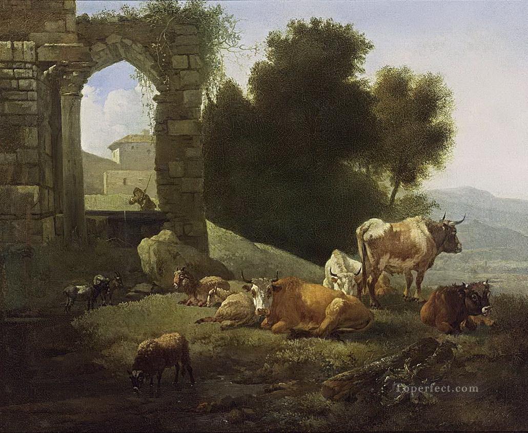 羊飼いの牛 イタリアの風景 ウィレム・ローマ油絵
